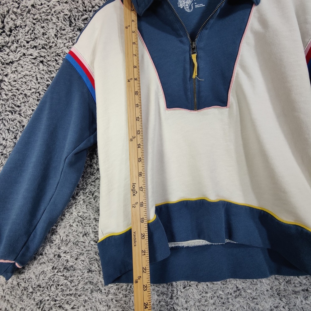 PILCRO Anthro Women Medium Colorblock 1/4 Zip Pullover Sweatshirt Collar Blue - Picture 3 of 10